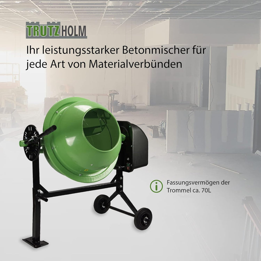 TrutzHolm® Betonmischer mit 70l Trommel leistungsstarker Elektromotor mit 275 Watt stabile Stahlkons