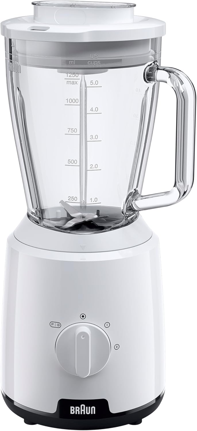 Braun PowerBlend 1 JB1050WH - Standmixer mit 1,5 l Glas-Mixaufsatz, Küchenhelfer zum Zerkleinern, Pü