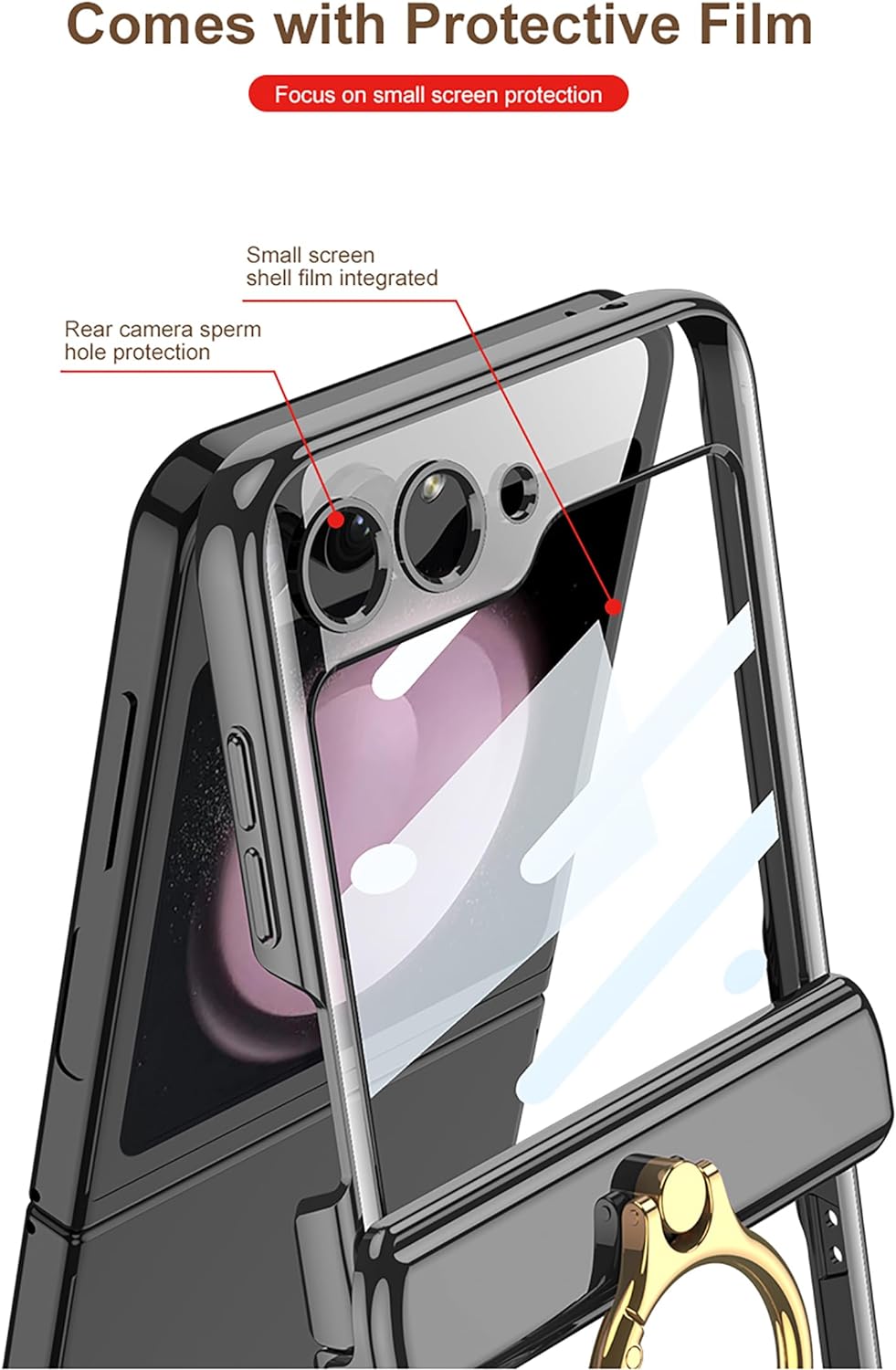 CeeEee Kompatibel mit Samsung Galaxy Z Flip 5 Handyhülle Ring Ständer Transparent Bildschirmschutz H