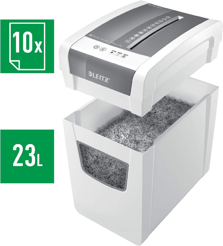 Leitz IQ SL Home Office Aktenvernichter,Sicherheitsstufe P4, 10 Blatt Kapazität (70-80 g/m²), 23L Ab