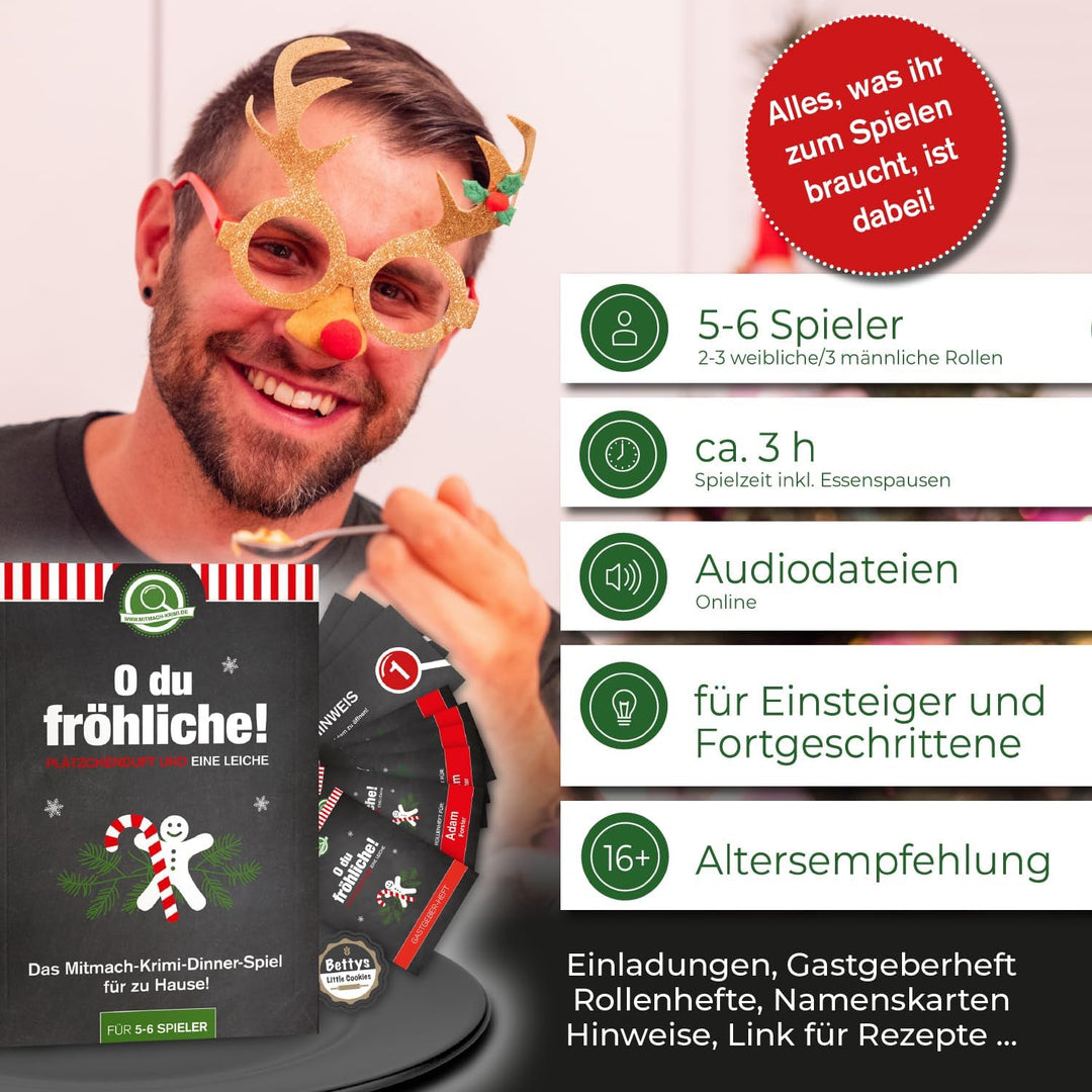 mitmach-krimi – O du fröhliche! Plätzchenduft und eine Leiche – Krimidinner Spiel für zuhause für 5-