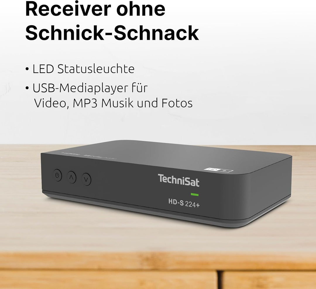 TechniSat HD-S 224+ - Kompakter HD-Satelliten Receiver mit HD+ Senderpaket für 6 Monate (DVB-S2, Tim