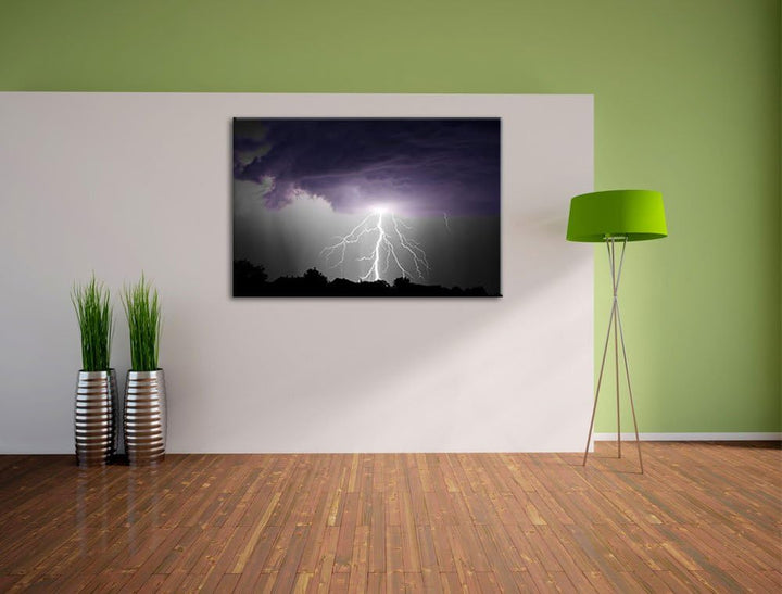 Gewitter über Häusern schwarz/weiss Format: 100x70 auf Leinwand, XXL riesige Bilder fertig gerahmt m