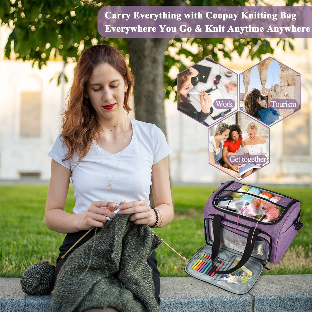 Coopay Garntasche, Basteltasche für Stricknadel-Set, Häkelset und Kreuzstich-Set zur Aufbewahrung, G