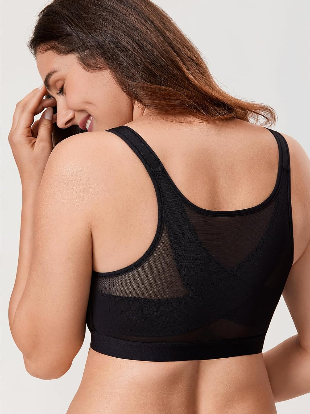 DELIMIRA Damen Vorderverschluss BH Haltung Starker Halt Rückenstütze ohne Bügel BHS Grosse Grössen V