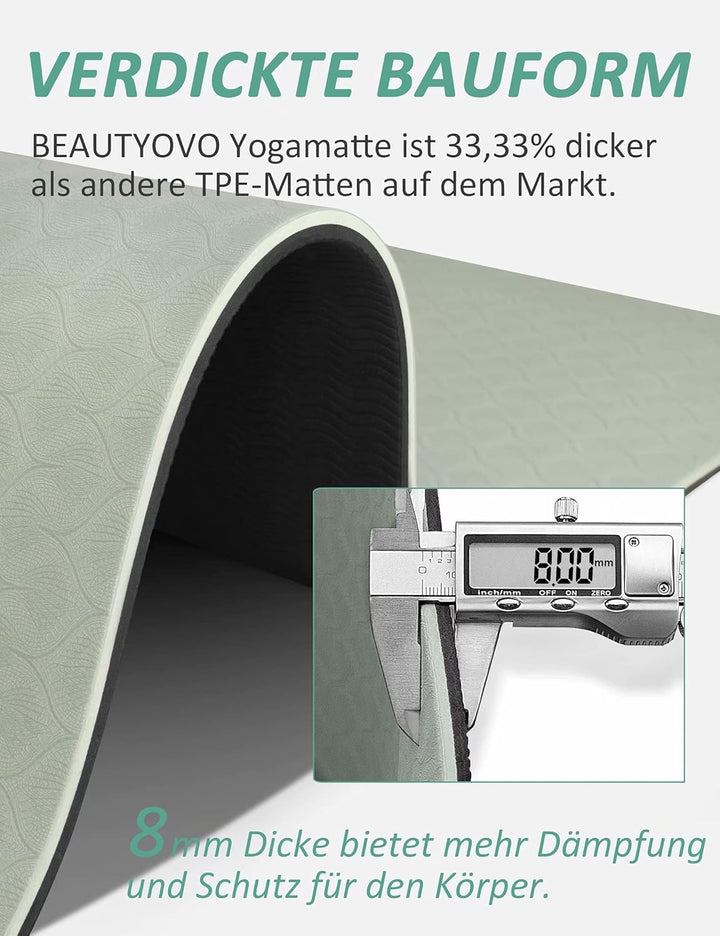 Yogamatte Rutschfest mit Tragegurt, 6| 8mm Dicke Yoga Matte, Pro Sportmatte Fitnessmatte Rutschfest,