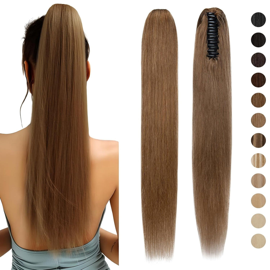Silk-co Haarteile Echthaar Ponytail Extension Clip in Pferdeschwanz Extensions Echthaar Glatt Zopf H