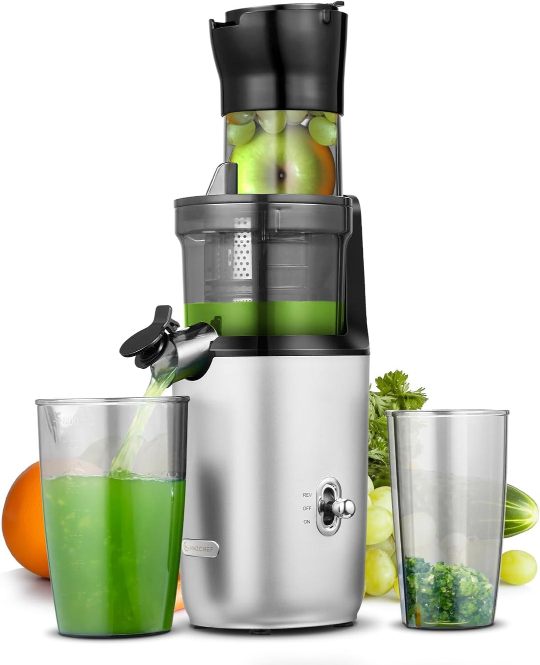 AMZCHEF Ganzfrucht Entsafter - 80MM grosse Öffnung Slow Juicer - Entsafter Gemüse und Obst Testsiege