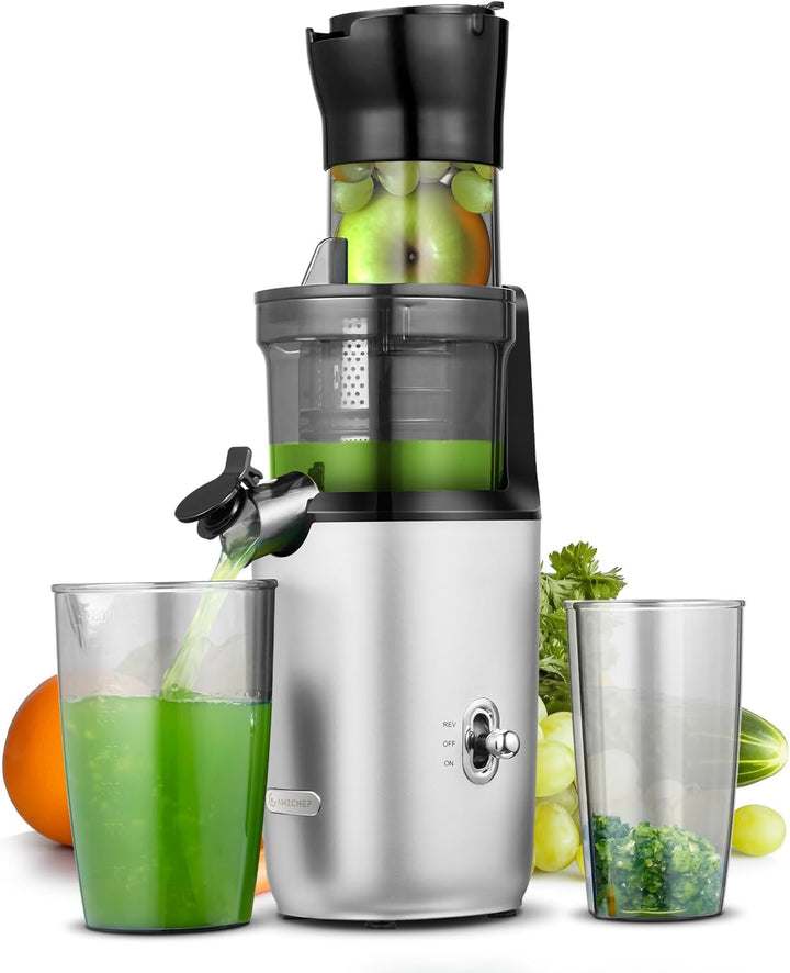 AMZCHEF Ganzfrucht Entsafter - 80MM grosse Öffnung Slow Juicer - Entsafter Gemüse und Obst Testsiege