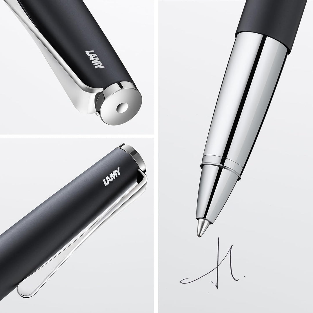 LAMY studio Tintenroller 367 - Rollpen aus Edelstahl in mattschwarz pulverbeschichtet mit hochglänze