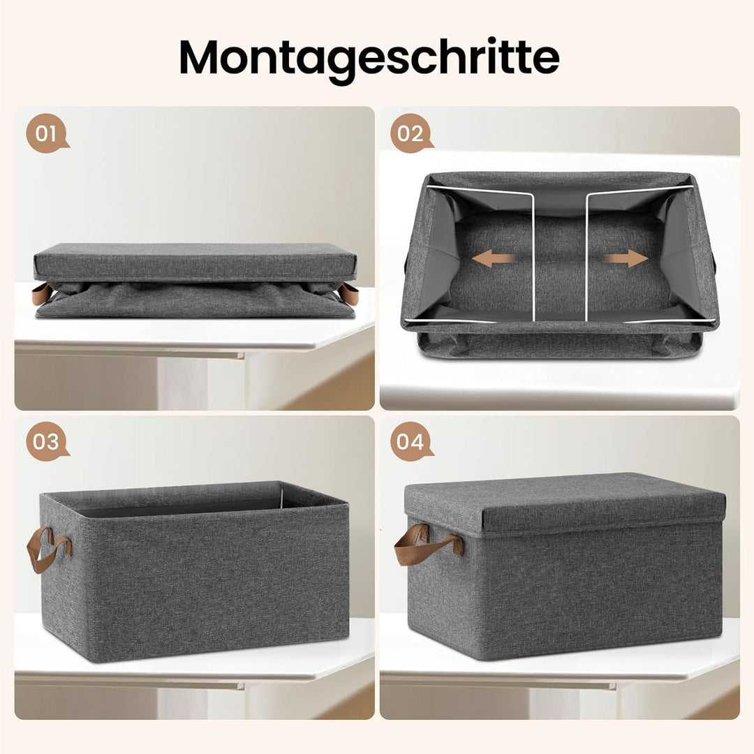 WOLTU Aufbewahrungsboxen, 3er Set, Box mit Deckel, Stoff Aufbewahrungskorb, Organizer Box für Spielz