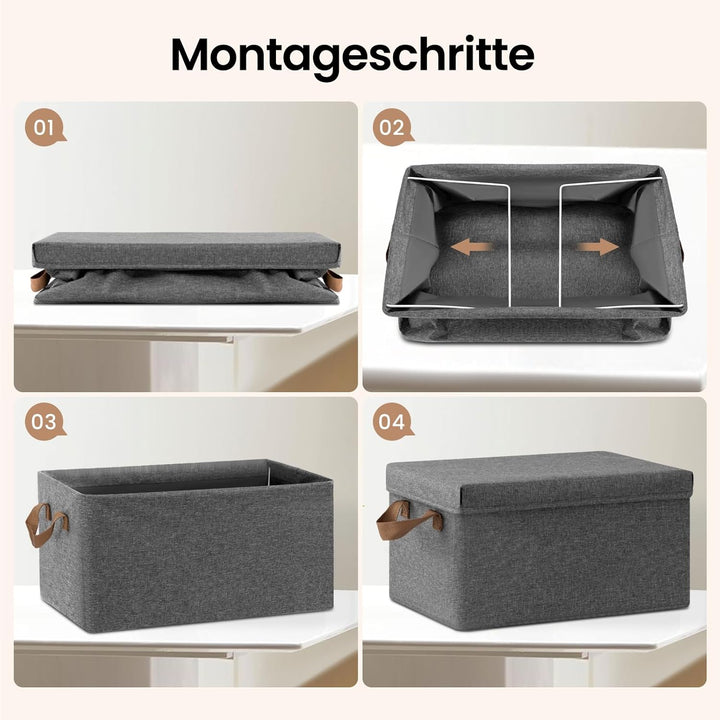 WOLTU Aufbewahrungsbox mit Deckel, 3er Set Stoffboxen, Aufbewahrungskorb mit Griffen, Aufbewahrungsw