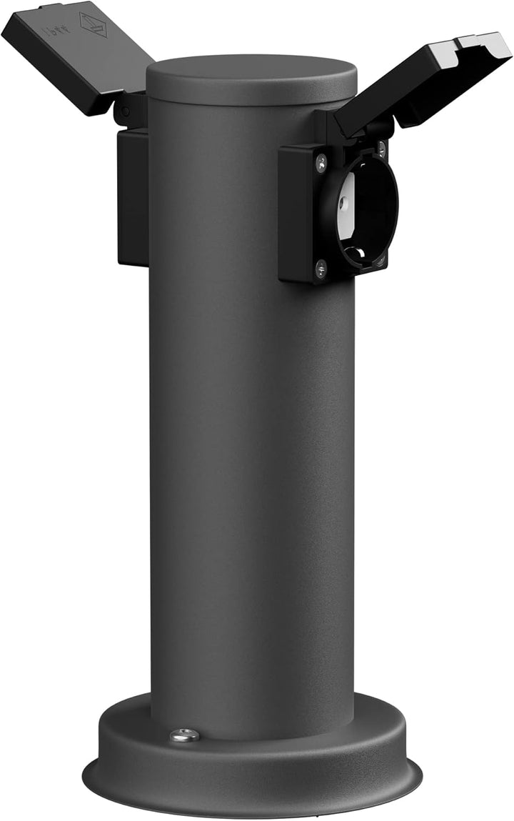 ledscom.de Garten-Steckdosen-Säule PORU mit Erdspiess für aussen, 2-Fach, Edelstahl, anthrazit, rund