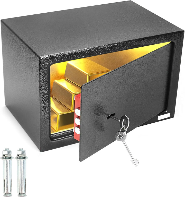 QWORK® Safe Tresor 31 x 20 x 20 cm mit Triple-Bit Schlüssel, Möbeltresor Hohe Sicherheit Stahlkonstr