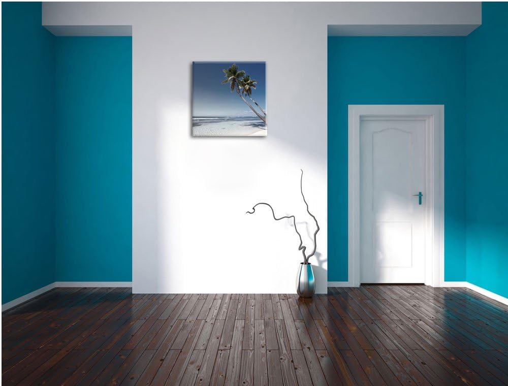 Pixxprint Zwei Palmen ragen über das Wasser schwarz/weiss, Format: 70x70 auf Leinwand, 70x70