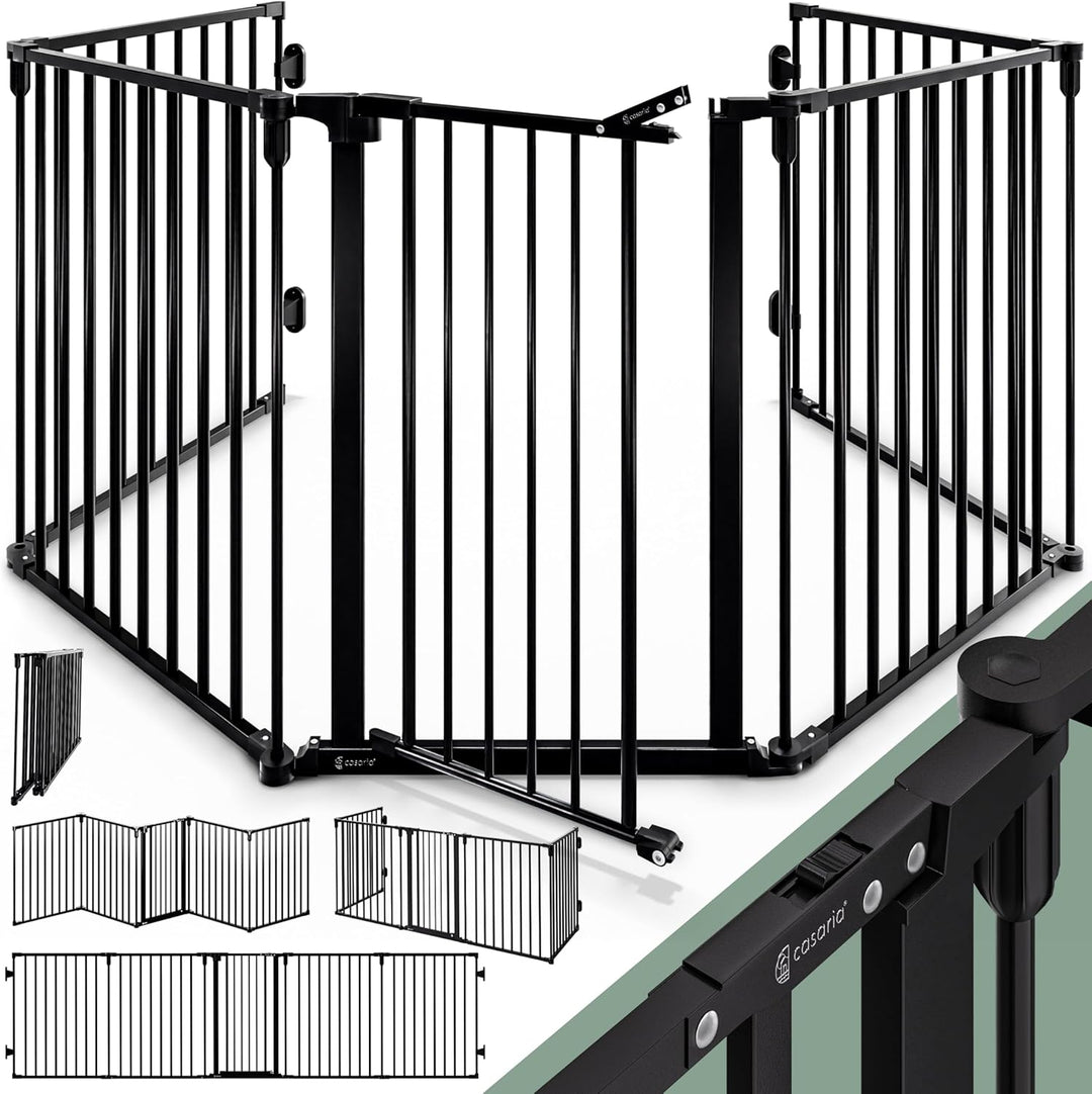 CASARIA® Kaminschutzgitter mit Sicherheitstür Metall Ofenschutzgitter 306x77cm Kamingitter ohne Bohr