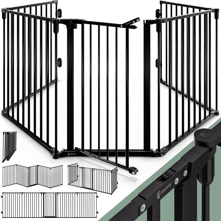 CASARIA® Kaminschutzgitter mit Sicherheitstür Metall Ofenschutzgitter 306x77cm Kamingitter ohne Bohr
