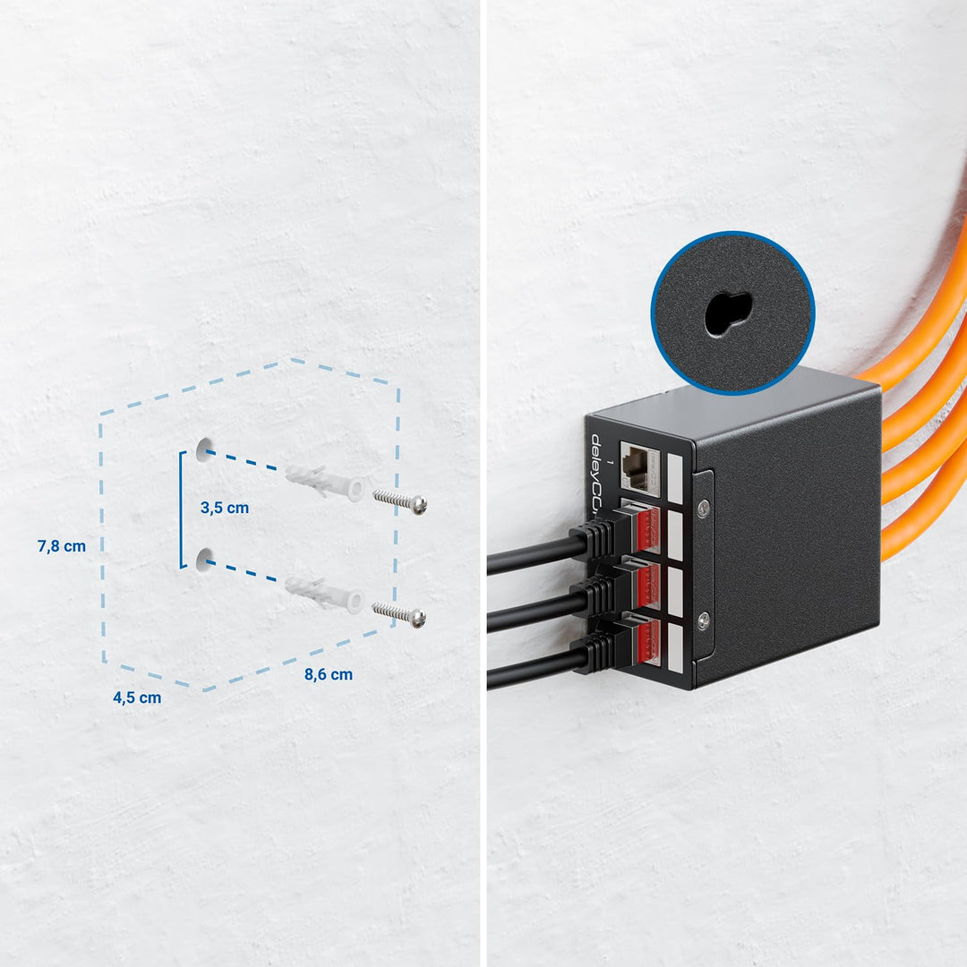 deleyCON 4 Port CAT7 Patchpanel Set mit 4x CAT.7 RJ45 Keystone Jack Modul STP 10 Gbit/s - Verteilerf