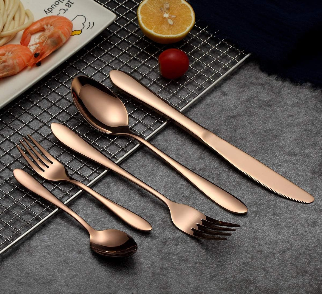 HOMQUEN 30 Stück Rose Gold Besteck Set, 18/0 Edelstahl Besteck Set, Service für 6 Personen, Esszimme