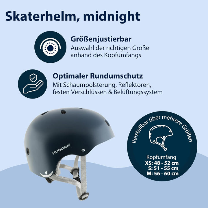 HUDORA Skaterhelm Robuster Kinderhelm - Fahrradhelm mit Air-Vent Belüftungssystem - Grössenverstellb
