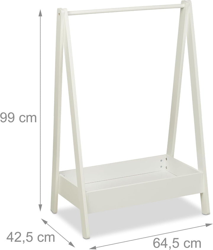 Relaxdays Kleiderständer Kinder, HxBxT 99 x 64,5 x 42,5 cm, Kleiderstange mit Ablage, Kinderzimmer,