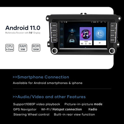 Freeauto Kompatibel mit VW Golf Polo Passat Jetta 7 Zoll Android 11 Autoradio Videoempfänger Radio G