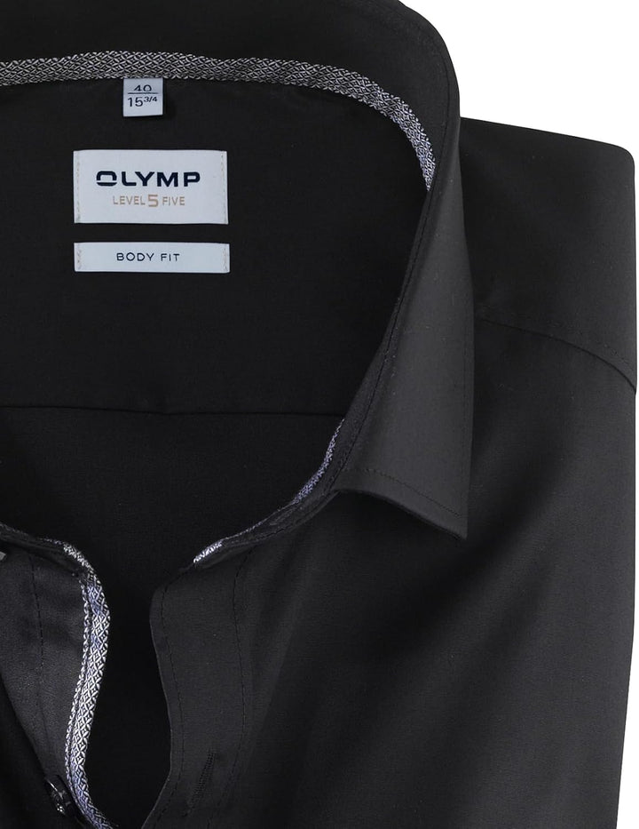OLYMP Herren Oberhemd Langarm Level Five,Uni,Body fit,Royal Kent 39 Schwarz 68, 39 Schwarz 68