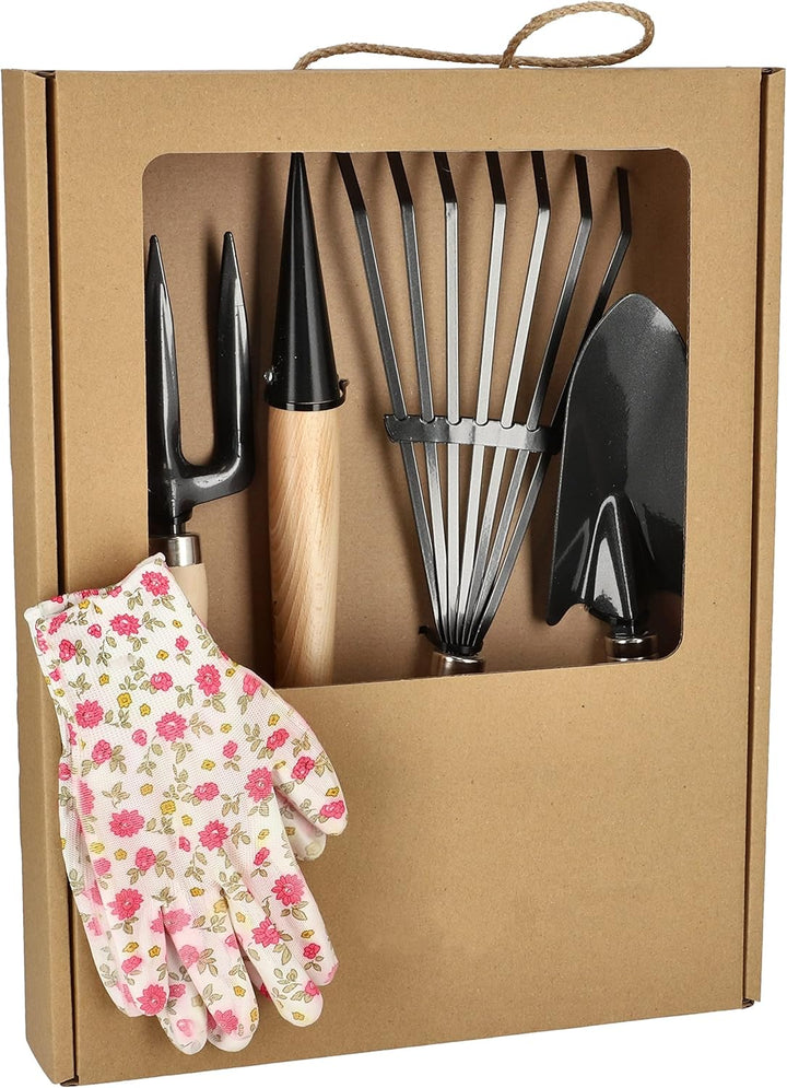 KOTARBAU® Mini Gartenwerkzeug Satz 5tlg. Kleinwerkzugsatz mit Metallkopf Gartenwerkzeug mit Holzgrif