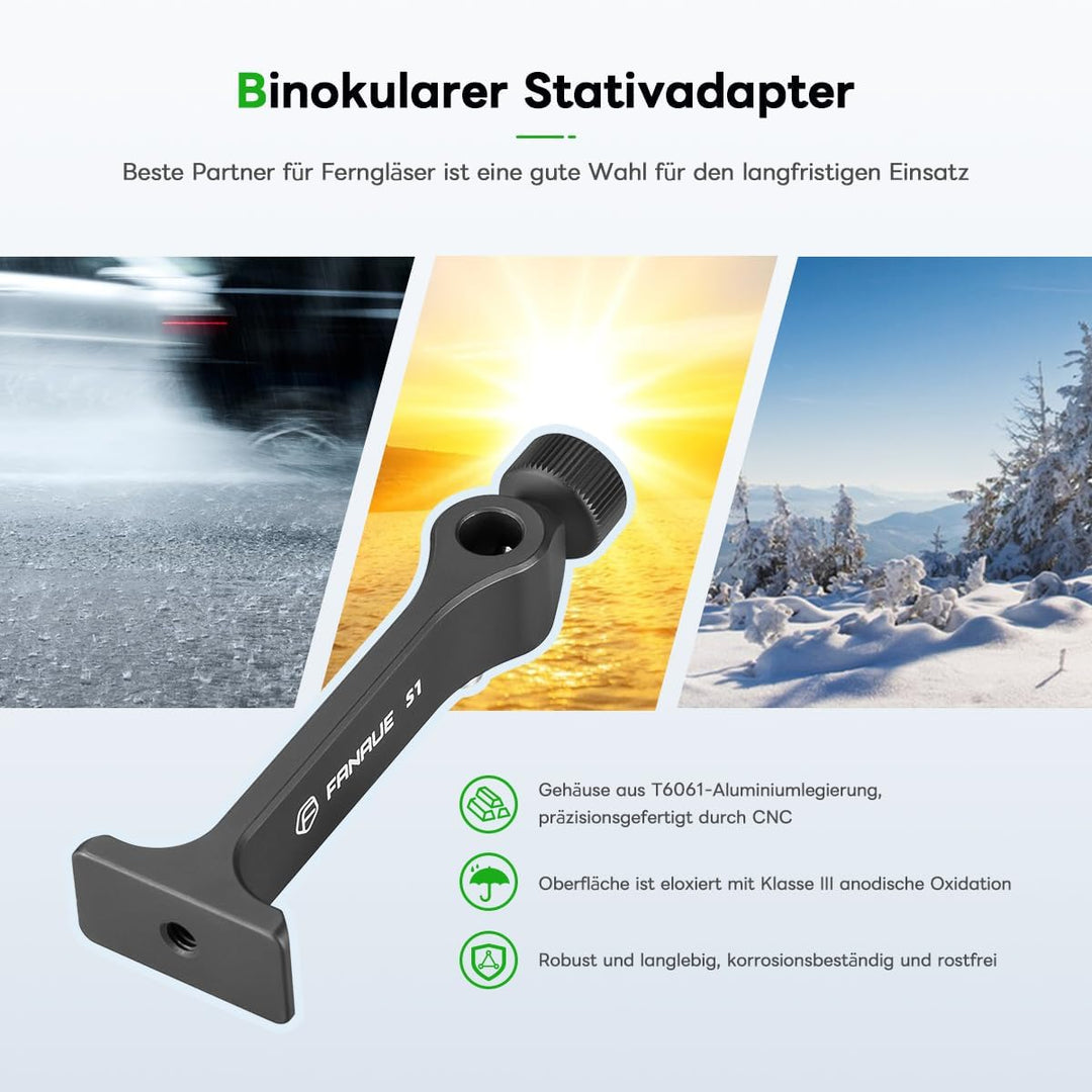 FANAUE Fernglas Stativadapter mit 1/4-20" Gewinde, Kompatibilität mit Porro-Ferngläser und Arca Kuge