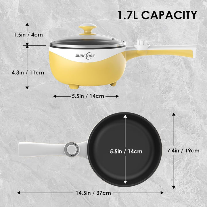 Audecook Elektrische Hot Pot, 1.7 L/20cm Tragbare Elektrischer Bratpfanne Hotpot Topf Antihaft Mini