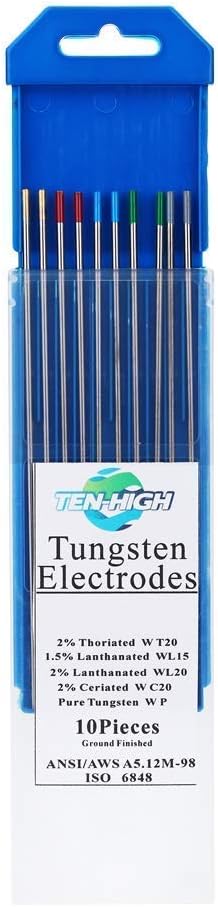 TEN-HIGH Schweissen TIG Verpackung gemischt 1,0 x 150 mm, Elektrode aus Wolfram, 2 Stück reines Wolf
