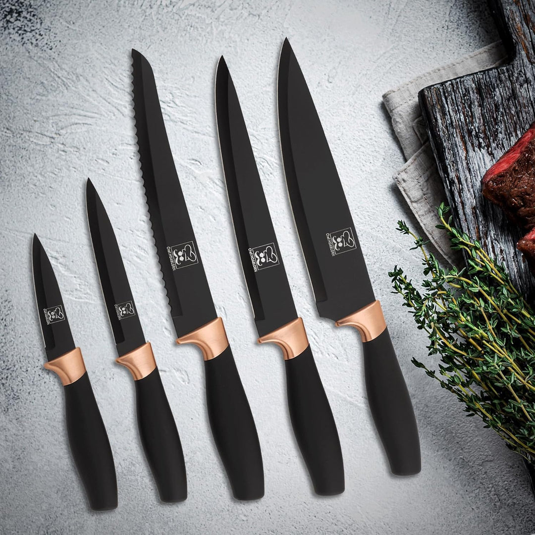 ChefHoablorn Black Messerblock 6-TLG Messerblock-Set Universeller runder Messerhalter Abnehmbarer Me