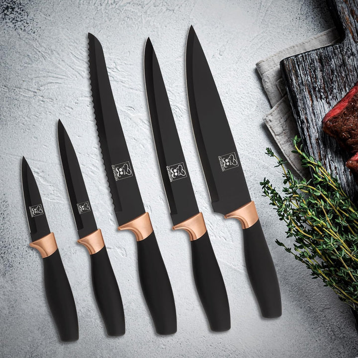 ChefHoablorn Black Messerblock 6-TLG Messerblock-Set Universeller runder Messerhalter Abnehmbarer Me