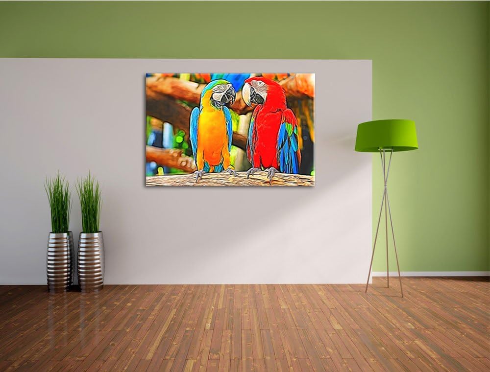 Verliebtes Papageienpärchen, Bild auf Leinwand, XXL riesige Bilder fertig gerahmt mit Keilrahmen, Ku