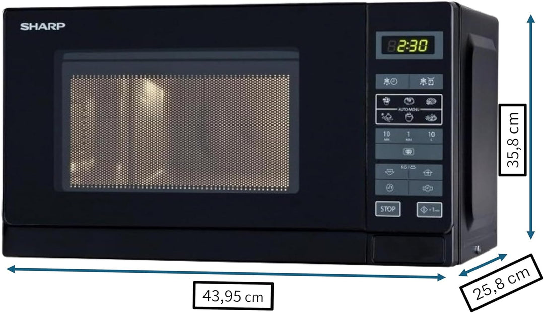 Sharp R242BKW Solo-Mikrowelle / 20 L / 800 W / 5 Leistungsstufen / 8 Automatikprogramme / Gewicht un