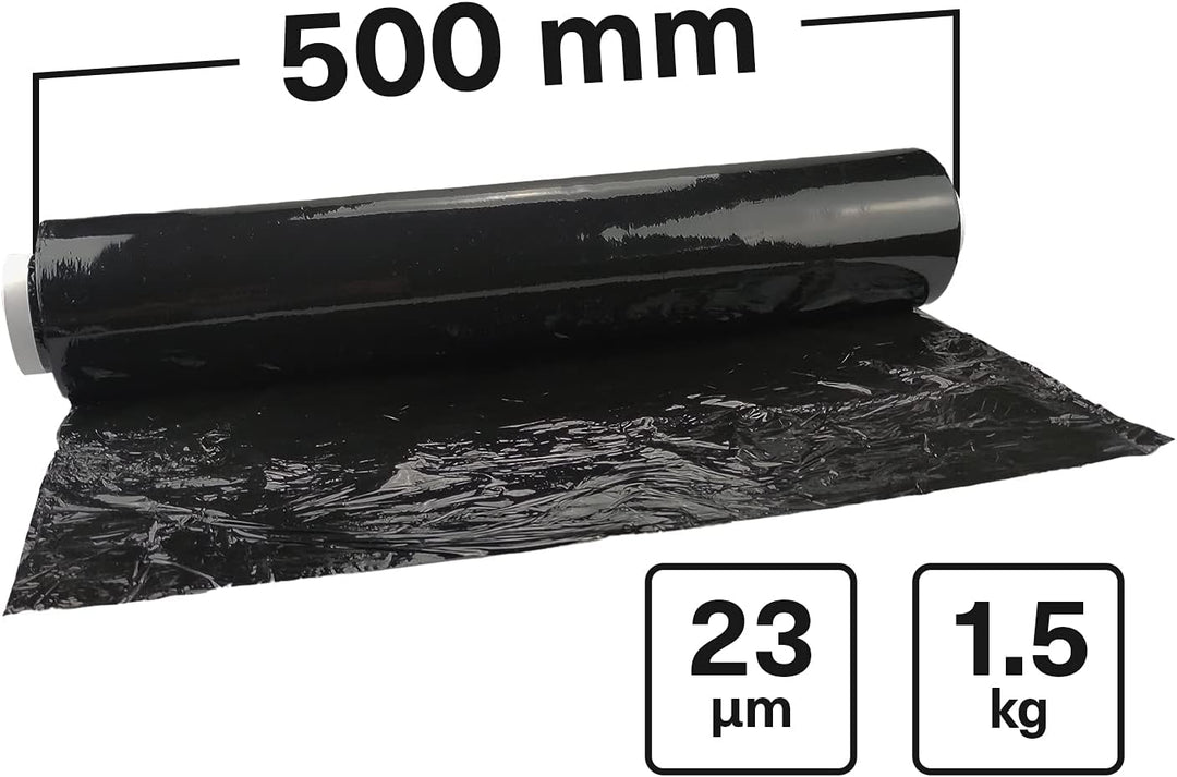 Netuno 6x schwarze Stretchfolie 23my 500 mm 1,5 kg Palettenfolie Wickelfolie PE-Handstretchfolie Cas