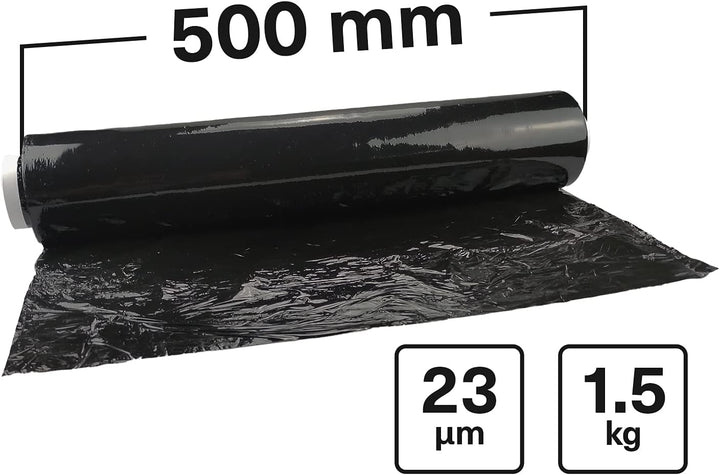 Netuno 6x schwarze Stretchfolie 23my 500 mm 1,5 kg Palettenfolie Wickelfolie PE-Handstretchfolie Cas