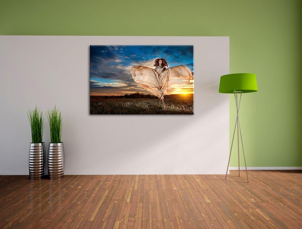 Frau mit Kleid bei Sonnenuntergang Format: 100x70 auf Leinwand, XXL riesige Bilder fertig gerahmt mi