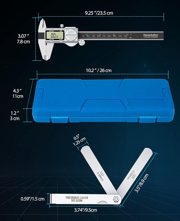 Housolution Messschieber Digital, Elektronische Schieblehre mit ABS-Funktion, 6-Zoll IP54 Wasserdich
