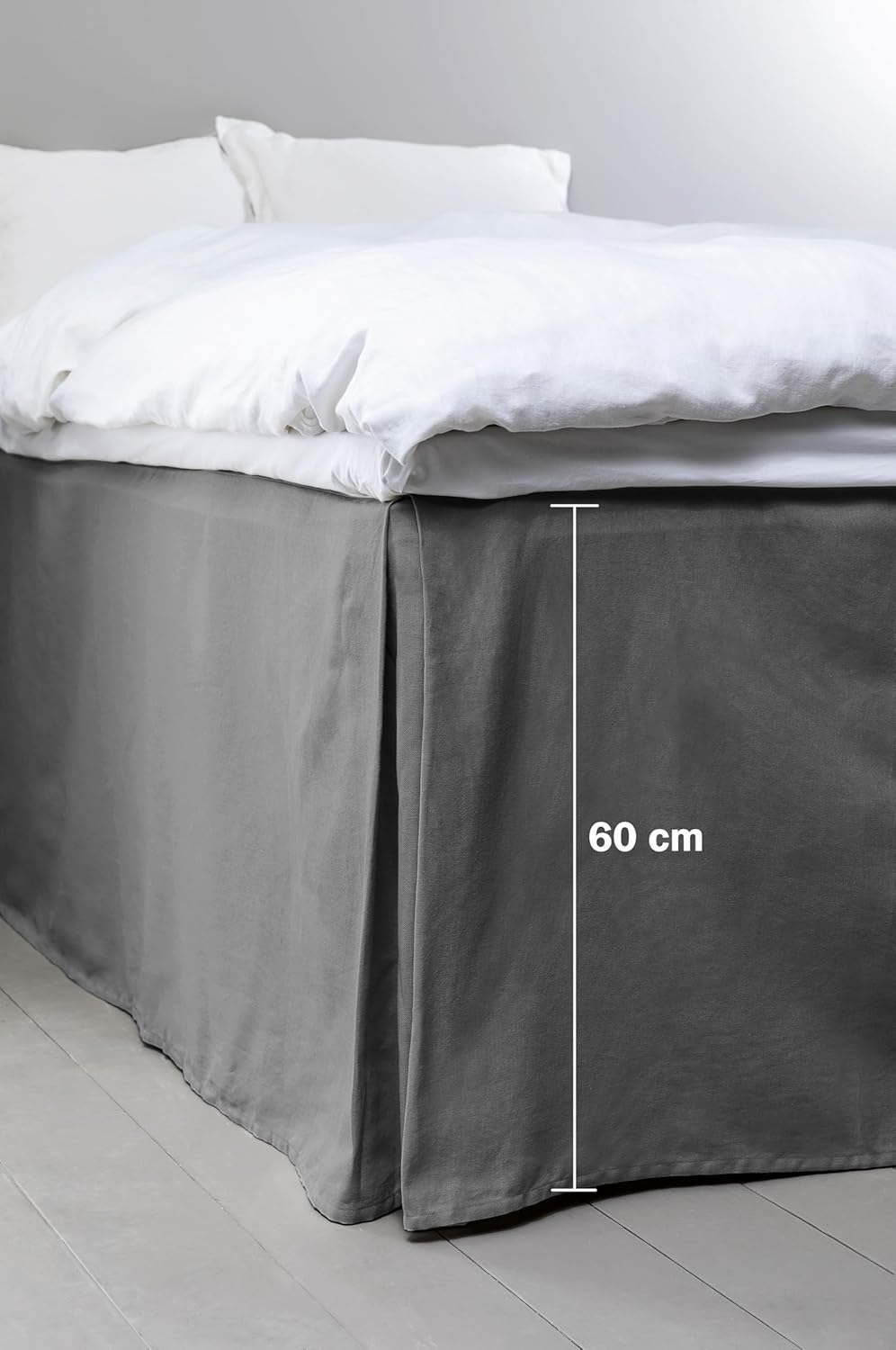 Jotex Colour Betthusse - 100% hochwertige Bio-Baumwolle Bettrock, Höhe 60 cm - Dunkelgrau, 160 x 200