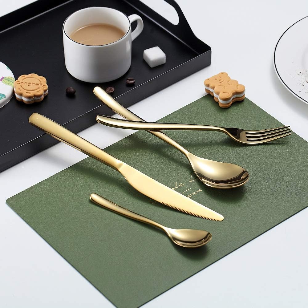 HOMQUEN 24 Stück Gold Besteck Set, Gold Besteckset aus Edelstahl, Gold Titanbeschichtung, Utensilien
