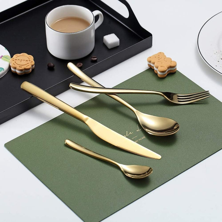 HOMQUEN 24 Stück Gold Besteck Set, Gold Besteckset aus Edelstahl, Gold Titanbeschichtung, Utensilien