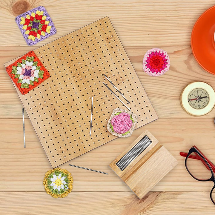 Coopay Granny Square Spanner, 29 x 29 cm Bambus Blocking Board mit Aussparung Kanal für 30 Stabstift