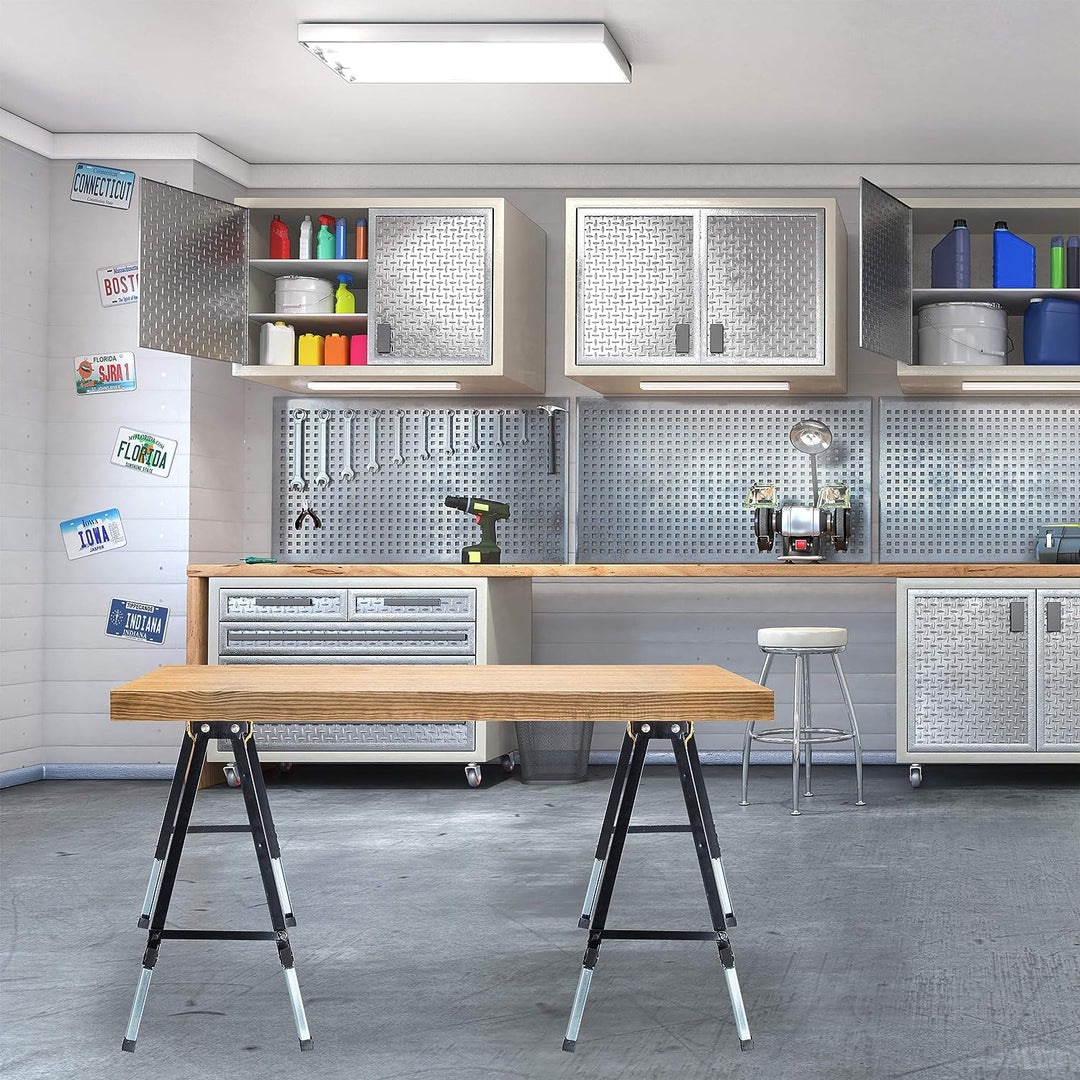 Relaxdays Klappbock, 2er Set, faltbarer Gerüstbock, bis 100kg, Griff, 12-fach höhenverstellbar 64-91