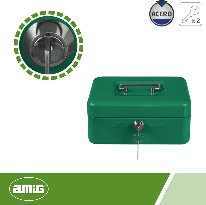 Amig - Sicher | Geldkassette | Safe für Geld, Scheine und Münzen | Mit Münzfach und 2 Schlüsseln | S