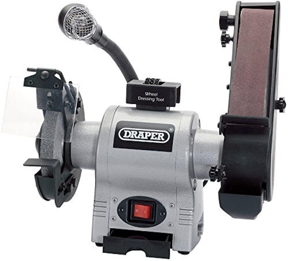 Draper 05096 150 mm 370 W 230 V Tischschleifmaschine mit Schleifband und Arbeitsleuchte