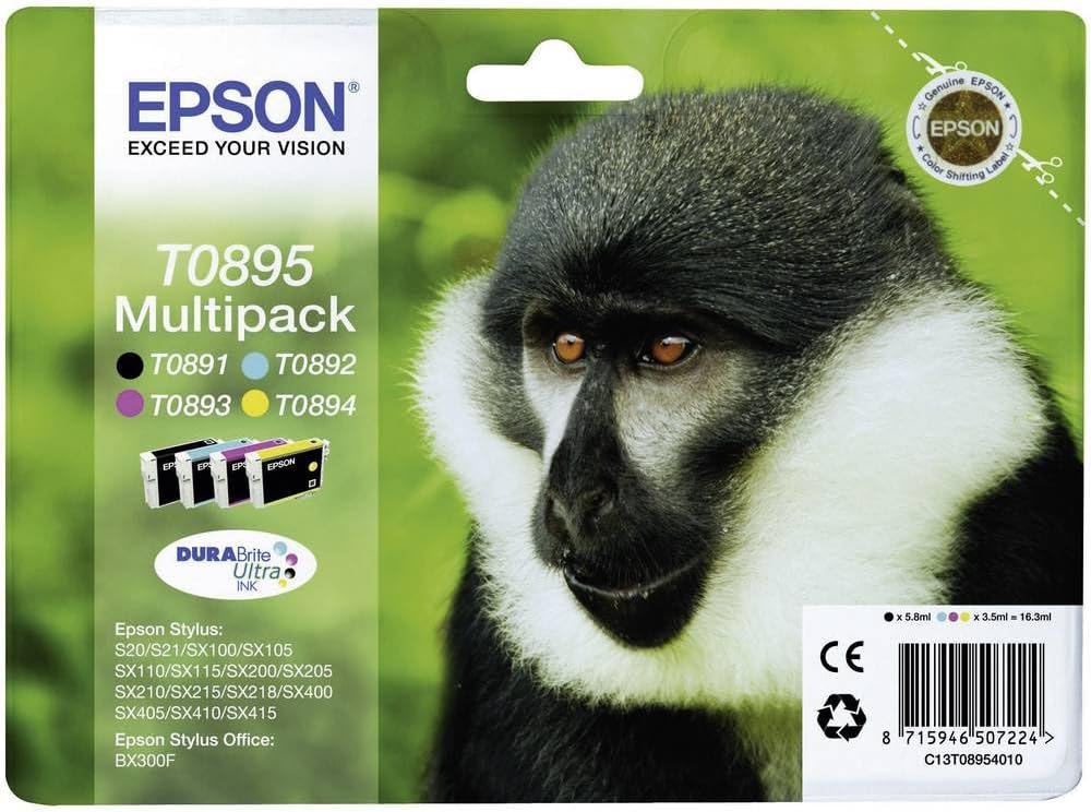 Epson Tinte T0895 Original Kombi-Pack Schwarz, Cyan, Magenta, Gelb, C13T08954020