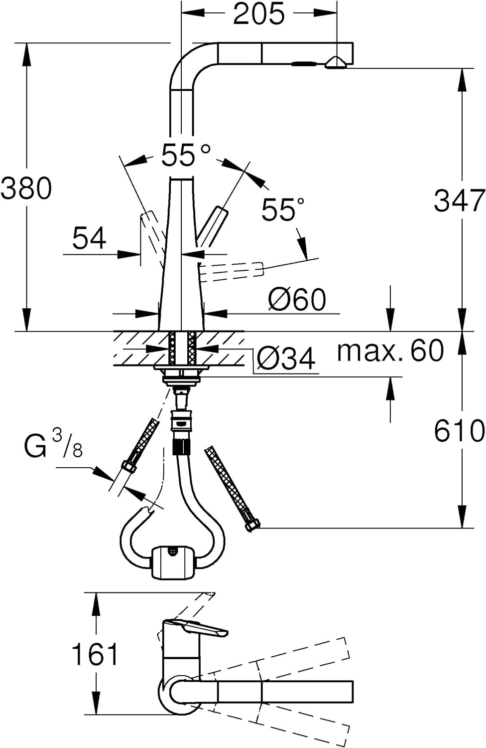 GROHE Zedra | Einhand-Spültischbatterie, DN 15 | Chrom | 32553002 Spültischarmatur mit Herausziehbar