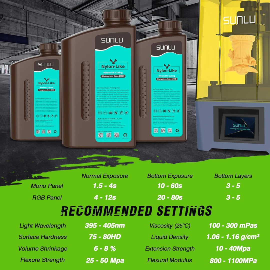 SUNLU 3D Drucker Harz, Starkes Haltbares Nylon Wie 3D-Harz für LCD DLP SLA Harz 3D Drucker, 395-405n