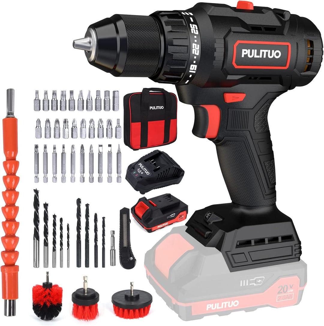PULITUO Akku-Bohrschrauber mit Batterie, 20V bürstenlose Bohrmaschine, Bohrmaschine (60N · m, 25 + 1
